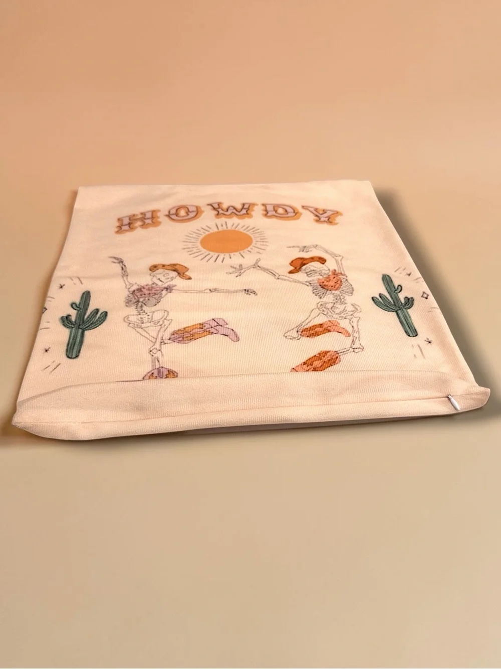 “Howdy” Western Sun Pillow Cover — Cream with Mustard & Orange